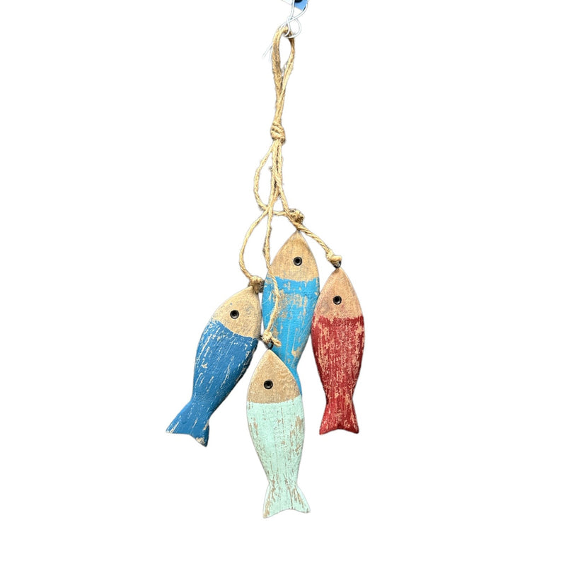 D 4 wooden fish with jute hanger - multi color