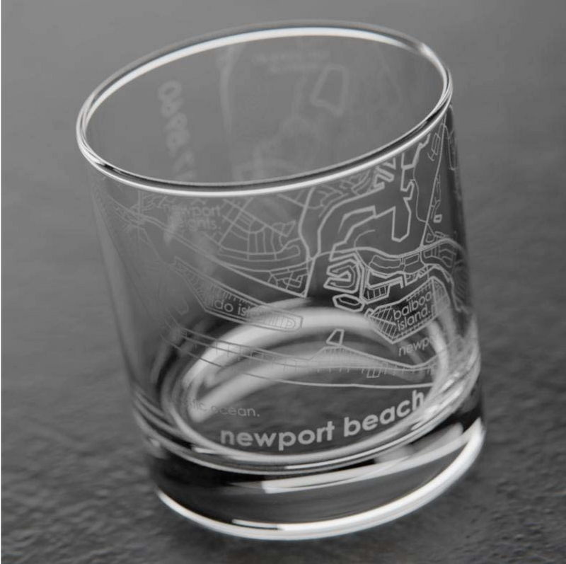 D Newport Beach CA Map Rocks Whiskey Glass