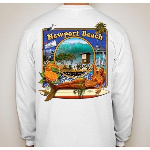  NPB Tee The Wedge Long Sleeve Newport Beach T Shirt in White, by Seaside Gallery and Goods