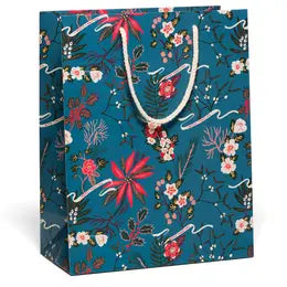 Blue Poinsettia Holiday Christmas Gift Bag