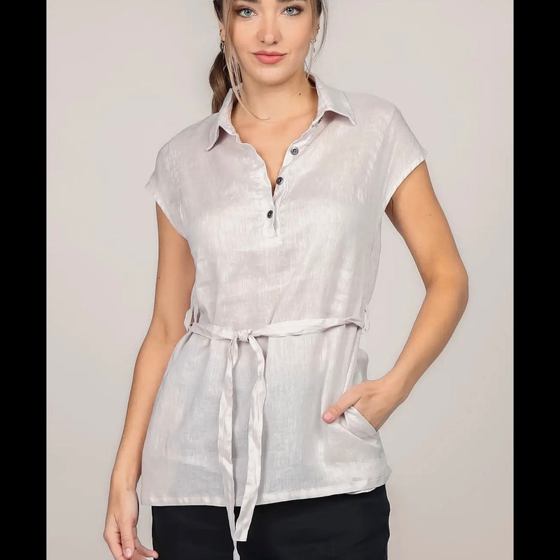 CC M RENA LINEN TUNIC WITH TIE WAIST