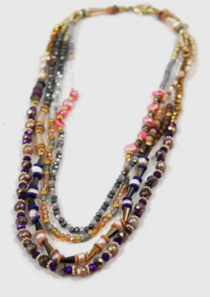 CC LAYERED STONE AND CRYSTAL NECKLACE