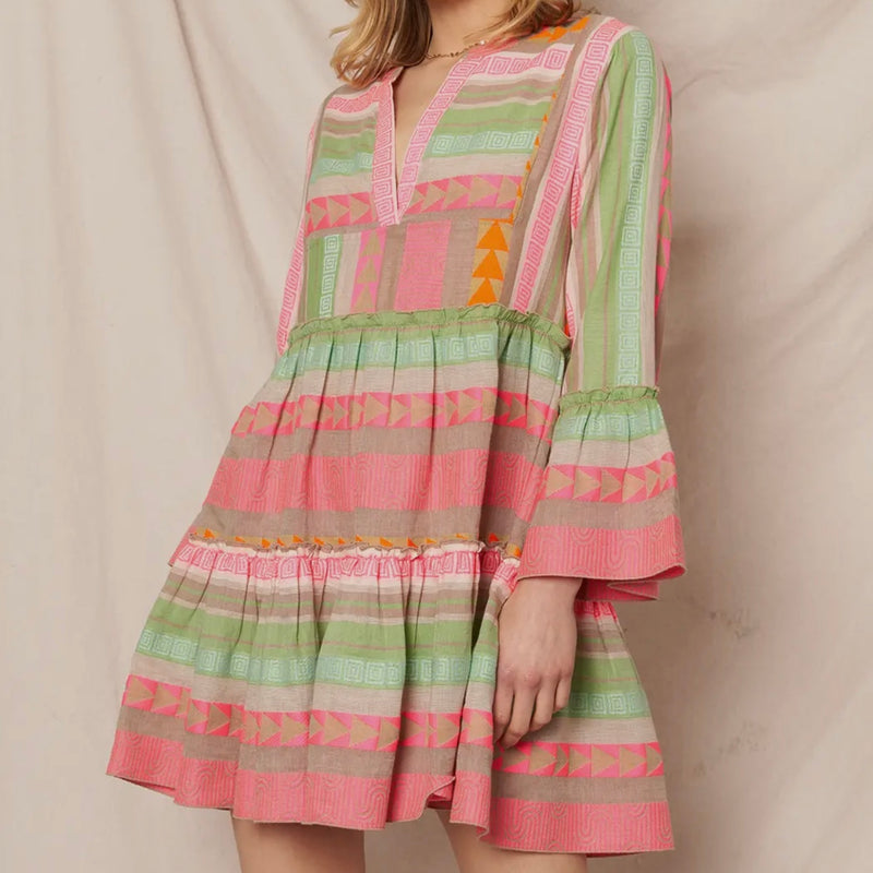 CC 3/4 sleeve Aztec tiered mini dress
