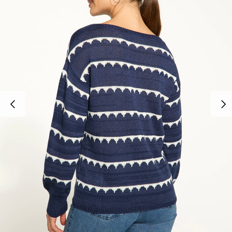 CC SCALLOPED STRIPE SWEATER WITH MINI SEQUINS
