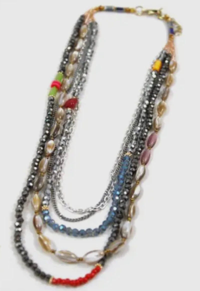 CC LAYERED STONE AND CRYSTAL NECKLACE
