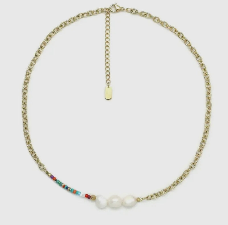 CC FRESHWATER PEARL, bead and chain necklace