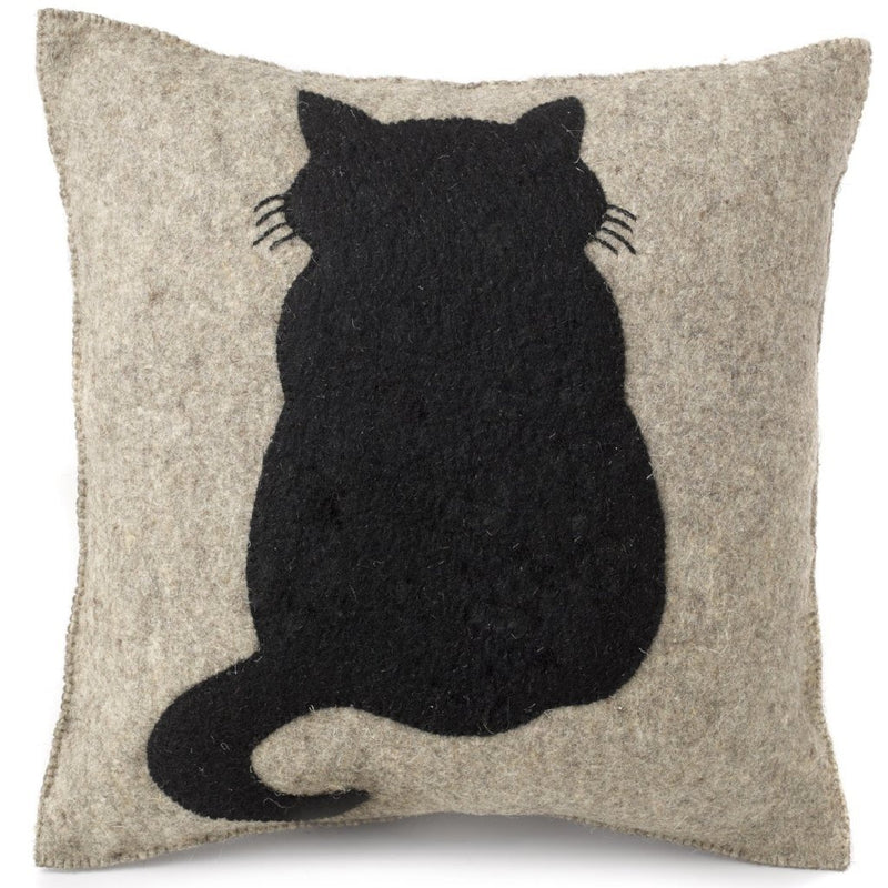 SP - Handmade 'Cat on Grey' Pillow Cover 20" x 20"