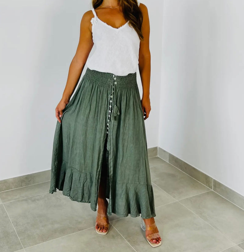 CC LONEN FRONT BUTTON MIDI SKIRT