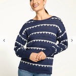 CC SCALLOPED STRIPE SWEATER WITH MINI SEQUINS