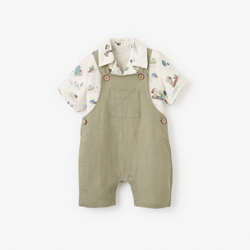 BA - Pond Friends Organic Muslin Camp Shirt & Linen Overall Shorts