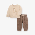 BA - Wolf Screenprint Organic Cotton Fleece Pullover + Corduroy Cargo Pants