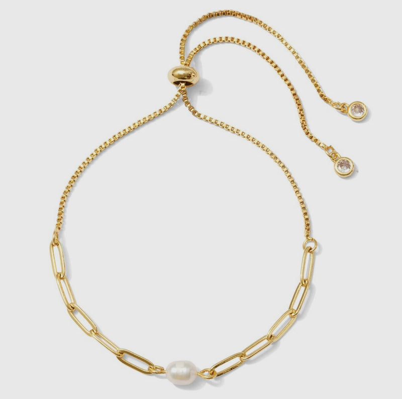 CC delicate link chain with pearl pulley bracelet