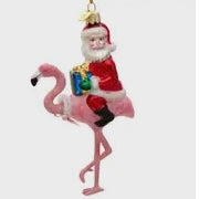 CC KURT ADLER GLASS SANTA ON A FLAMINGO