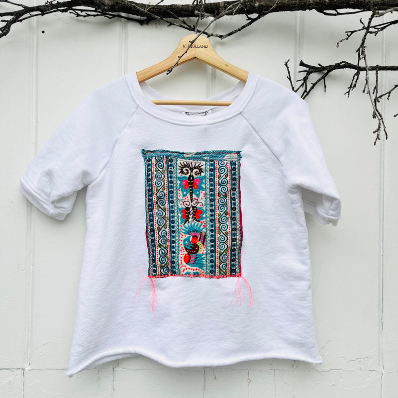 VH-1412 Hmong Embroidered White Sweatshirt