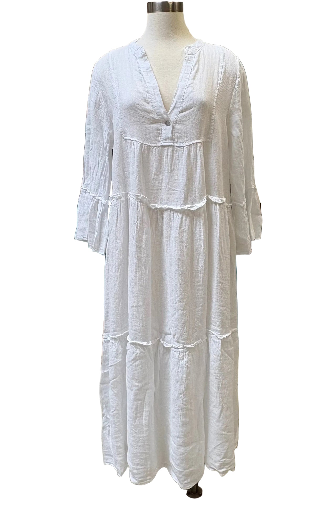 meo meli linen dress CC Ruffle Sleeve Tiered White / One Size New Arrival Women's Swimwear colour: black-velvet-sequin-long-sleeve-bodycon-mini-dress Size:Women L Made in Italy One