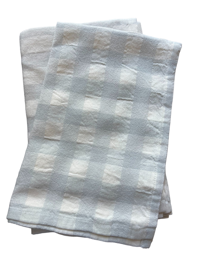 NS Gingham Stripe Linen Tea Towels S/2, Aqua