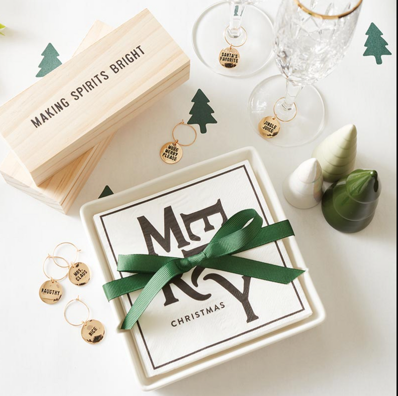 Ceramic Napkin Tray + Napkins - Merry Christmas