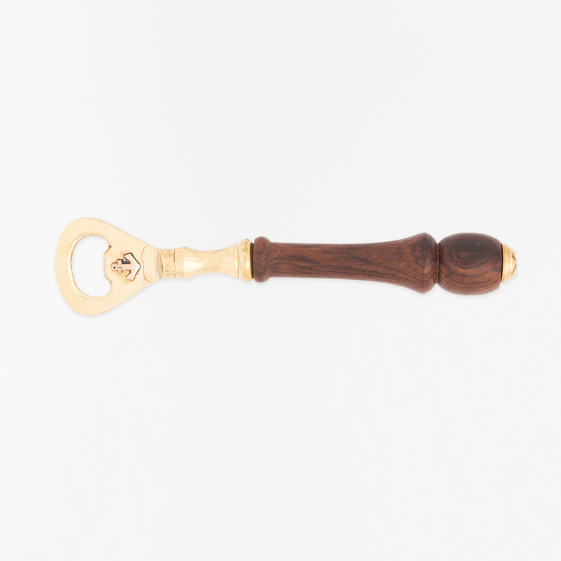 D Brass Bottle Opener with turned wooden handle