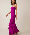 VH- Line & Dot Strapless Magenta Dress