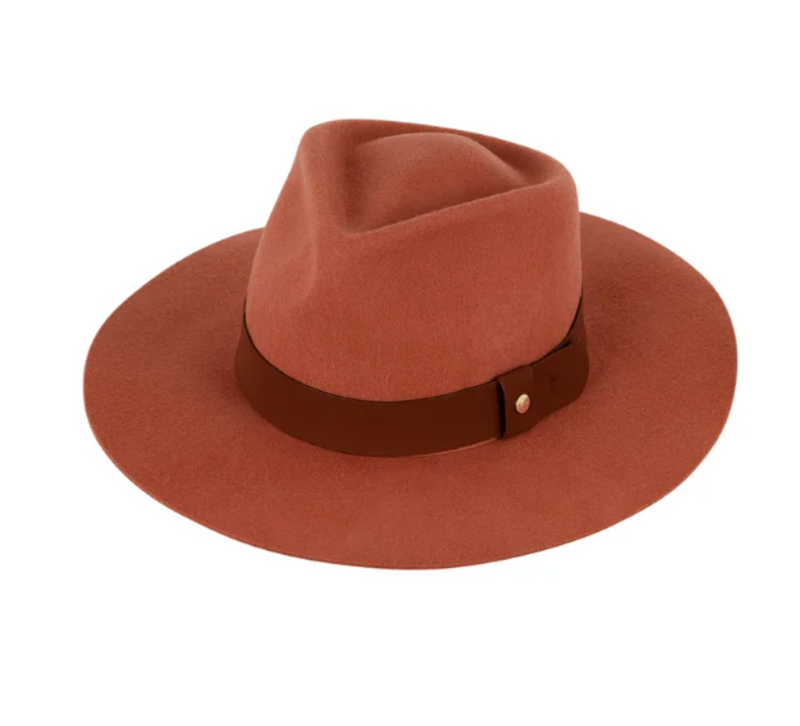 D Cara Wide Brim Fedora - Terracotta