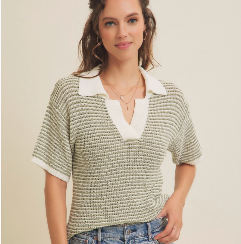 D Sage Boucle Stripe Top