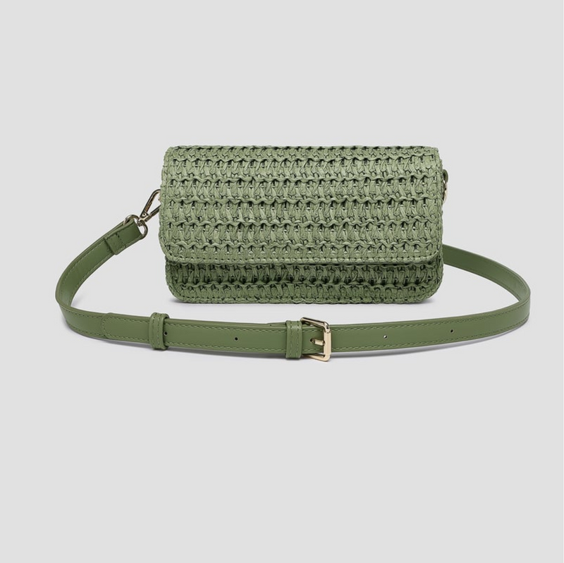 D Freya Raffia Crossbody Bag - Sage Green
