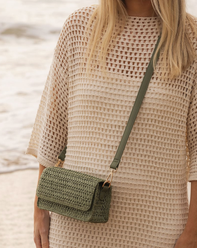 D Freya Raffia Crossbody Bag - Sage Green