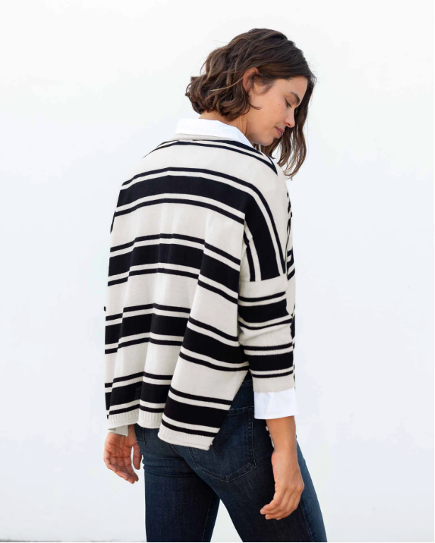 D MerSea Catalina V-neck Sweater - black + bone stripe