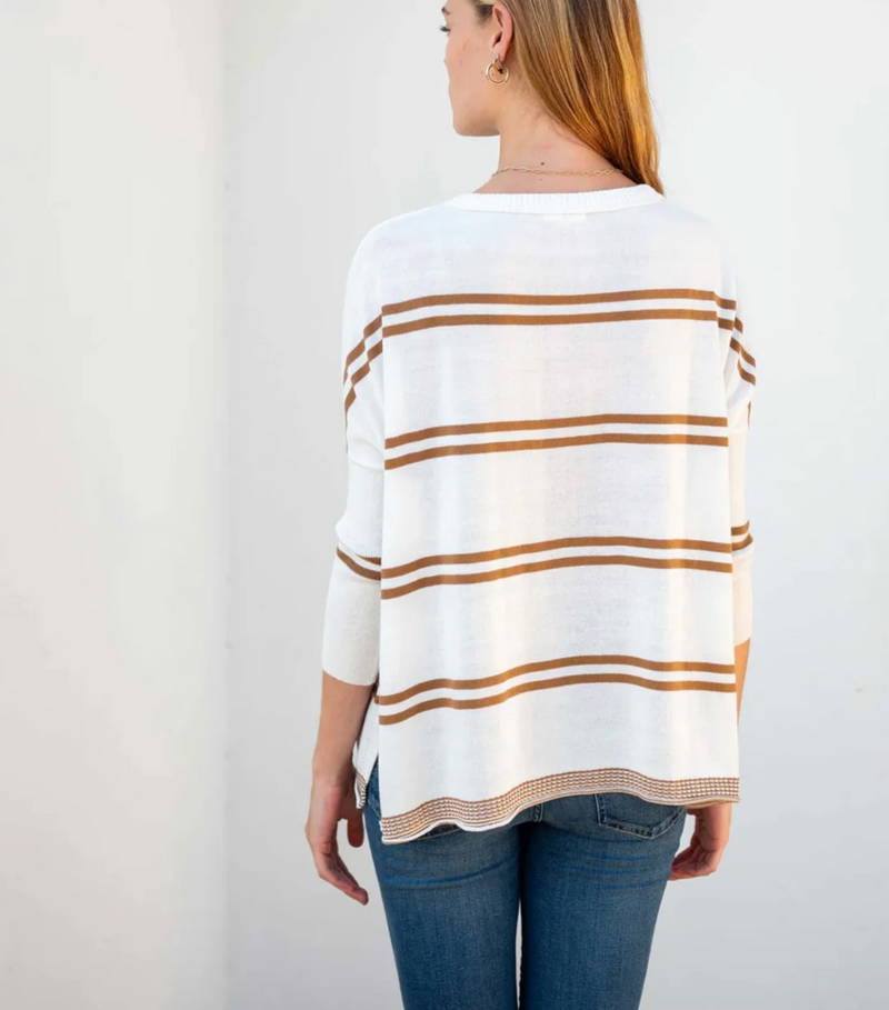 D MerSea Catalina Crewneck Sweater - white + tobacco double stripe