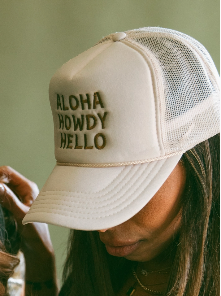 D Aloha Howdy Hello Trucker Hats