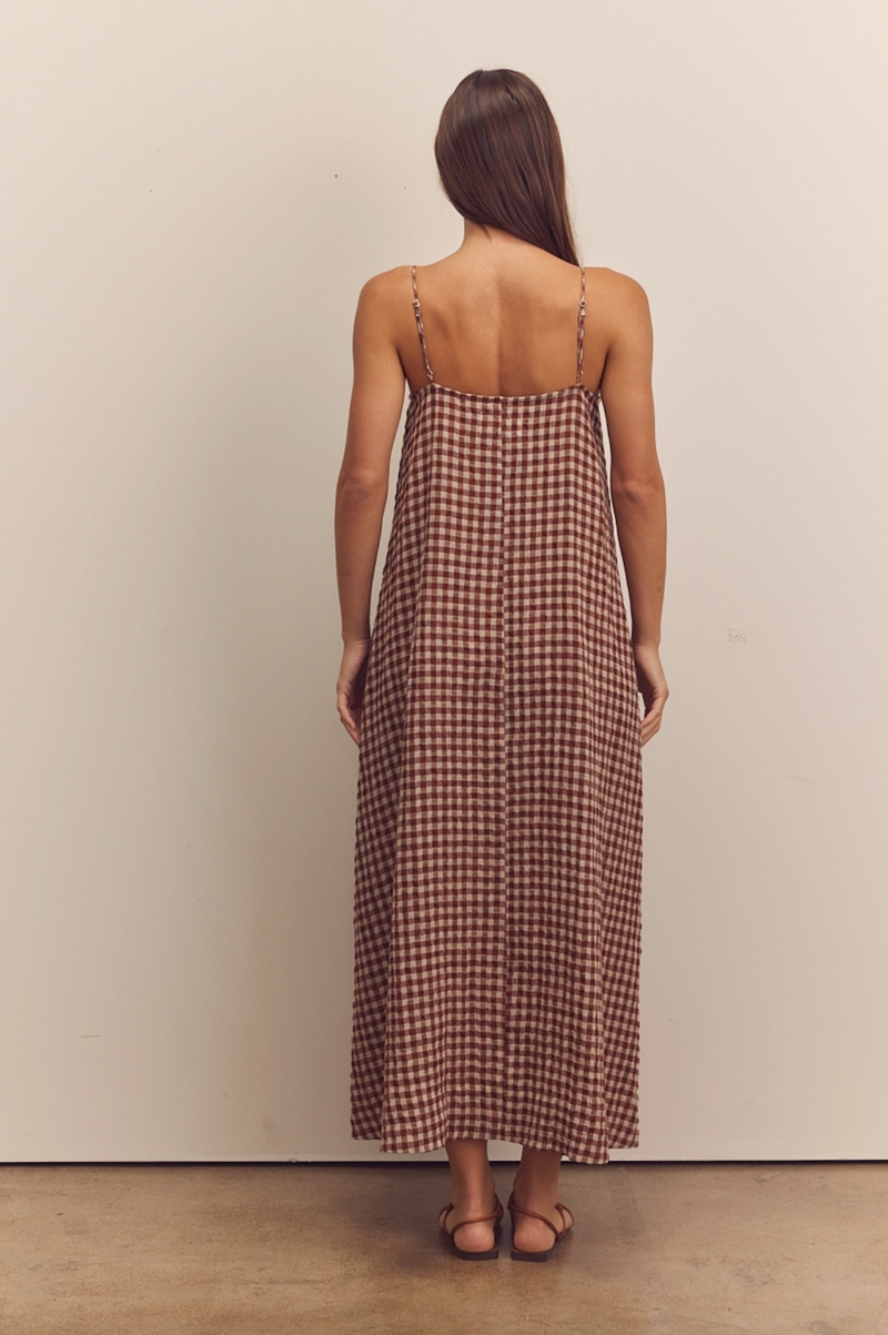 D Front Shirring Gingham Cami Dress