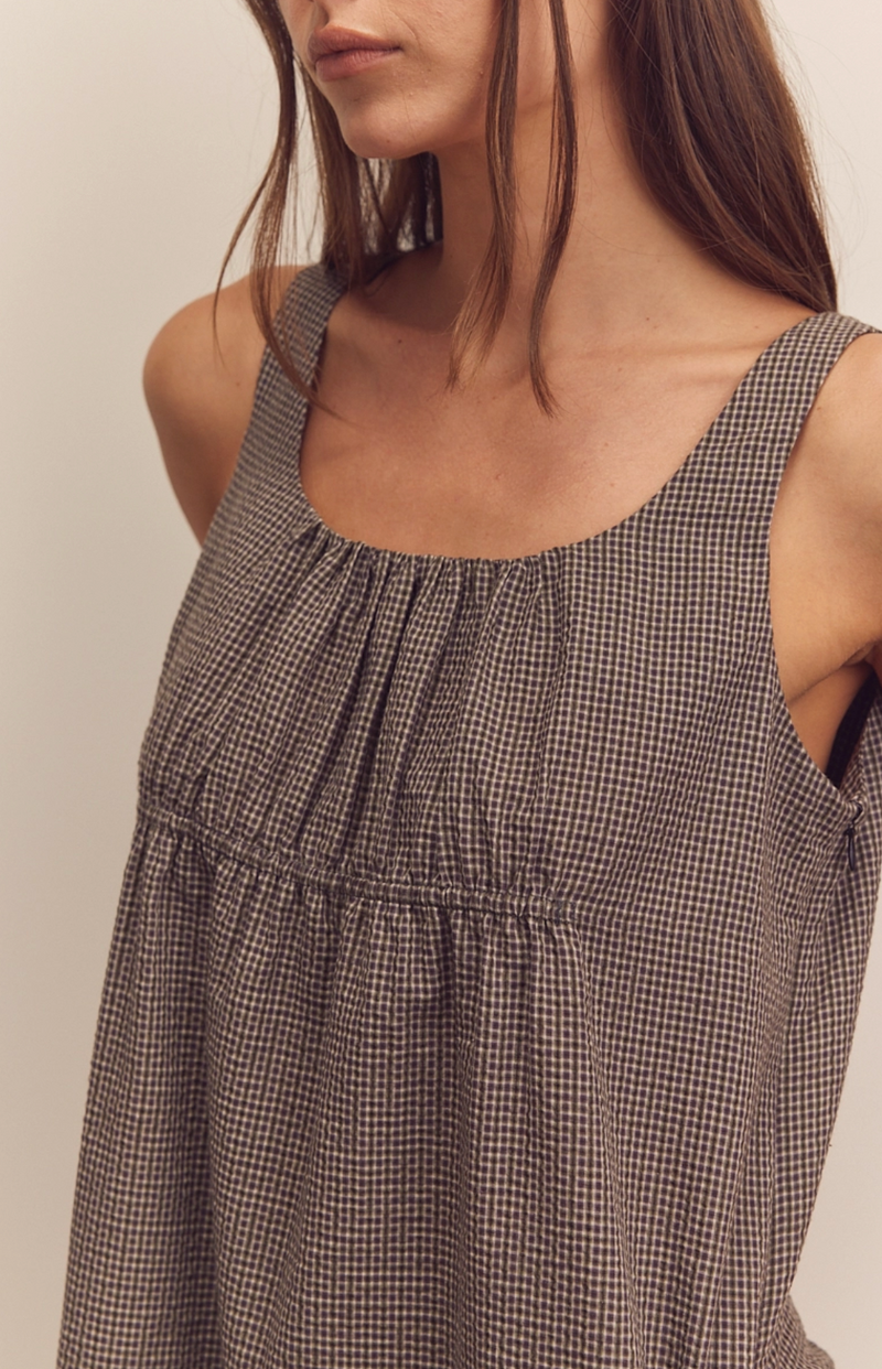 D Front Shirring Knee Dress - olive/brown