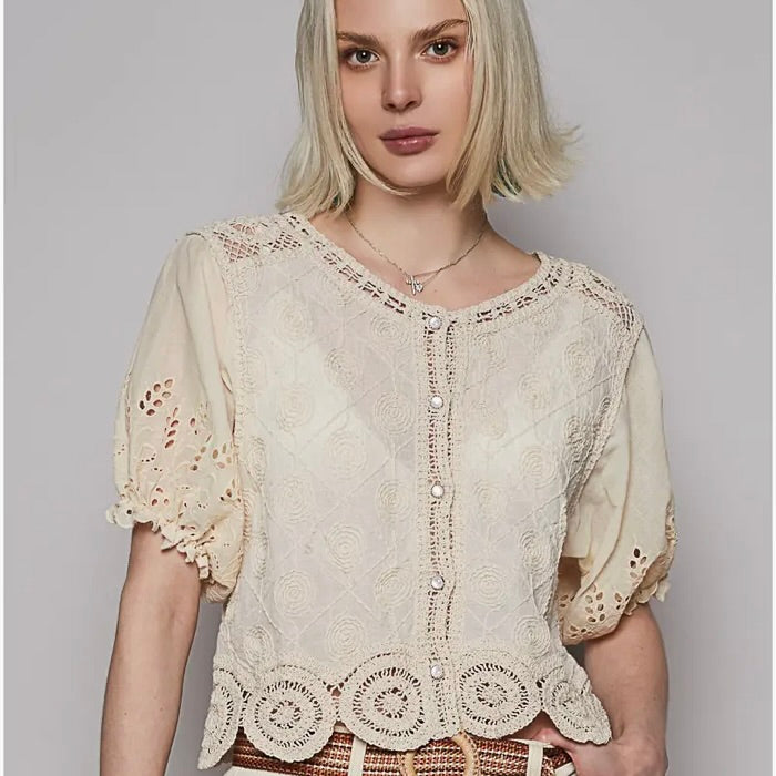 VH- Eyelet Puff sleeve top