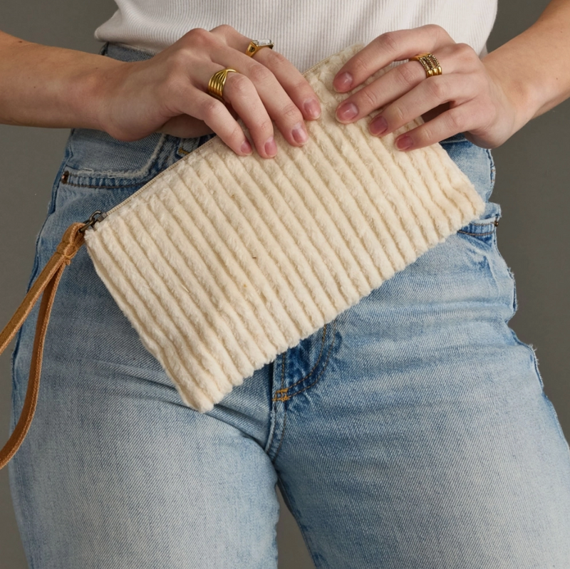 D Cream Corduroy Wristlet