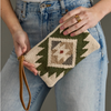 D Cream, Green & Tan Western Wristlet
