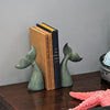 Set of 2 Verdigris Cast Iron Whale Tail Bookends