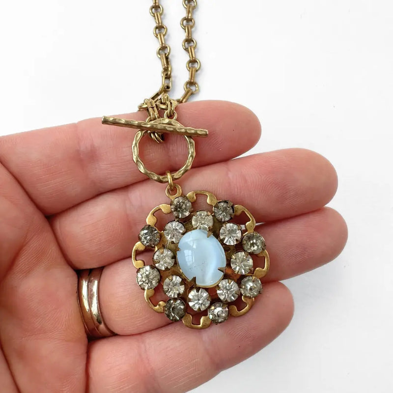 TL JLP Vintage Blue Moonstone Pendant Necklace