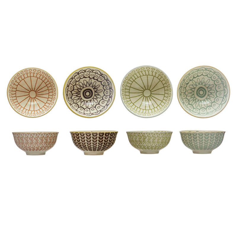 WS Stoneware Bowl w/ Pattern, 4.6" x 4.6"