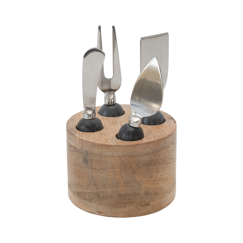 WS Cheese Servers with Wood Stand, Set of 5