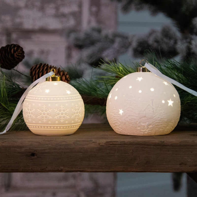 White Ceramic Bisque Light-Up Ornaments