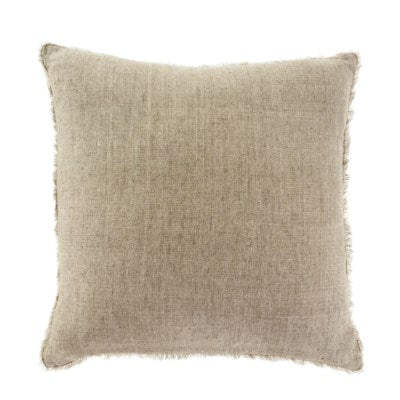 This is a sand colored linen pillow that is 24" x 24".