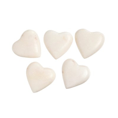 White marble hearts are smooth and are .5" in size.