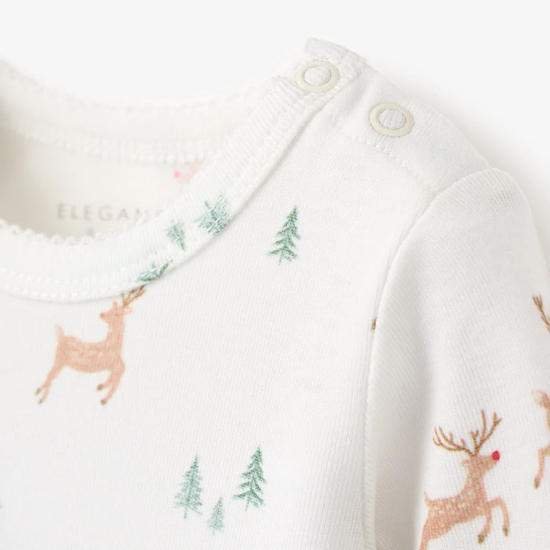 BA - Reindeer Printed Organic Cotton Footed Jumpsuit