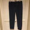 29.5" black straight leg jeans with black silky fabric down length of the pant and bottom of the pant rolled. 