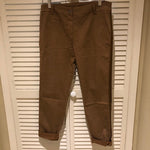 29.5" brown straight leg jeans with brown silky ribbon down length of the pant and bottom of the pant rolled. 2 Diagonal pockets and small front pocket