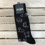 Black men's socks with the white outline of various cats.