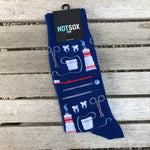 Blue men's socks with dentist accessories.