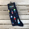 Navy blue men's socks with nautical bouys and anchors.