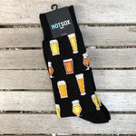 Black men's socks with various beer filled glasses.