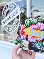 Hawaiian print canvas hat with snapback back by NWPRT with a NWPRT patch.